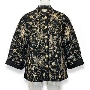 VTG NWOT Life Style Plus Floral Embroidered Amber Beaded Cotton Button Up Top 2X